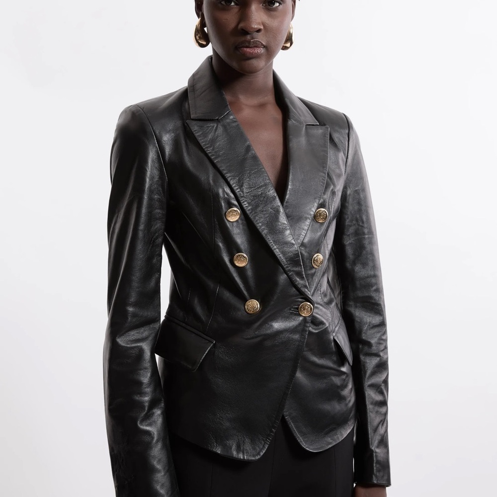 Black Leather Double-Breasted Jacket - image 3
